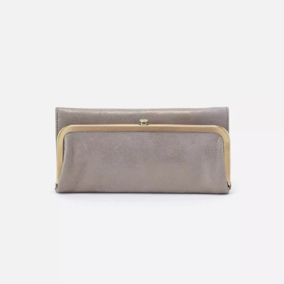 NWT New Hobo Rachel Frame Wallet Granite Gold Leather Retired Rare